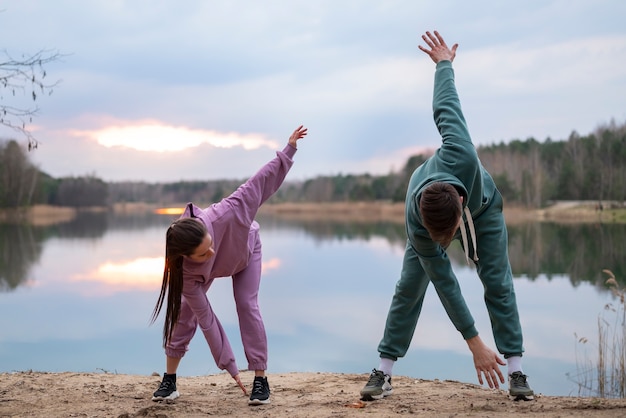 Full shot couple training together