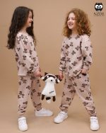 بلوز شلوار چاپی خرس قهوه ای