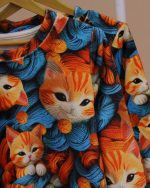 بلوز شلوار مخمل نانو 5 بعدی گربه  family - Image 5