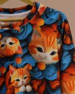 بلوز شلوار مخمل نانو 5 بعدی گربه  family - Image 7