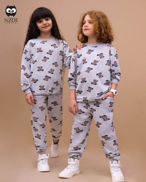 بلوز شلوار تمام چاپ خرس قهوه ای - Image 1