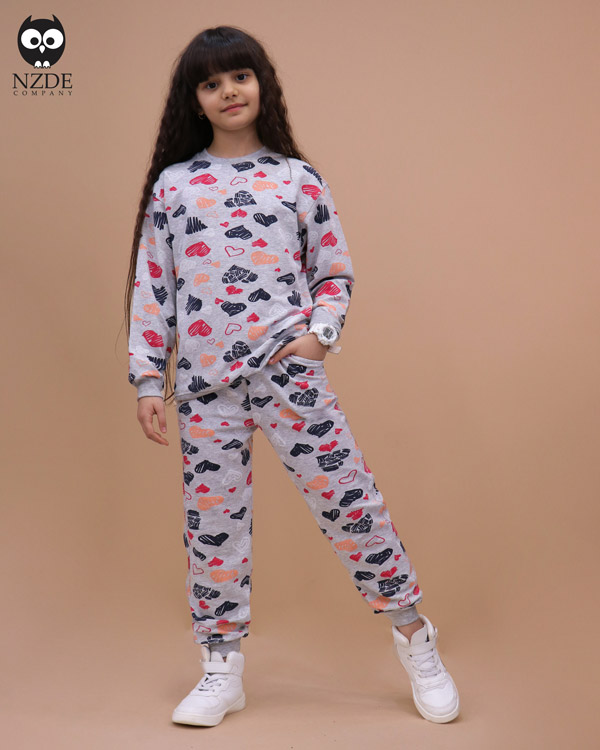 بلوز شلوار تمام چاپ قلب رنگی - Image 1