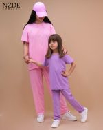 تیشرت شلوار ست خواب مادر دختری خال خالی