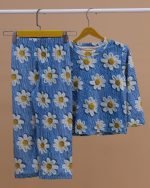 ست مادر دختری بلوز شلوار مخمل 5 بعدی گل بابونه - Image 12