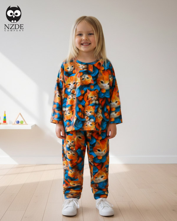 بلوز شلوار مخمل نانو 5 بعدی گربه family - Image 1