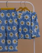 ست مادر دختری بلوز شلوار مخمل 5 بعدی گل بابونه - Image 8