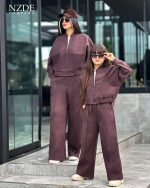 سویشرت کراپ و شلوار ست مادر دختری - Image 6